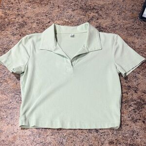 Women's Green Collared Polo Crop Top